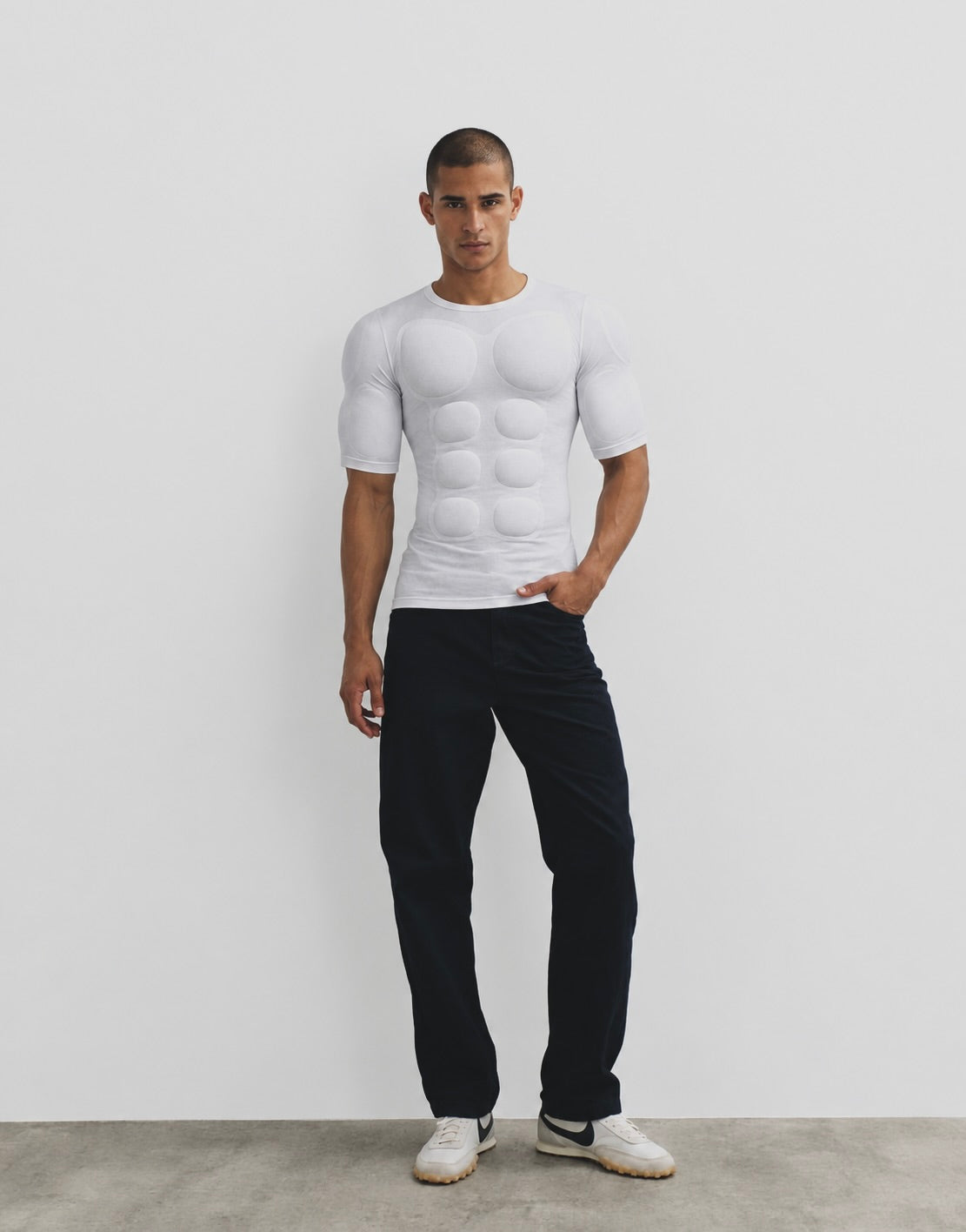 WHITE 3D MUSCLE SHIRT